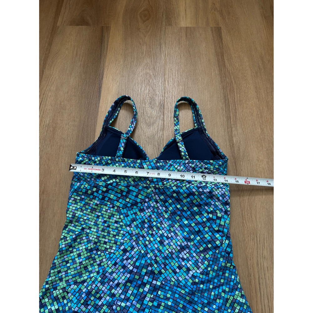 Lands End Womens 8L Blue Green Mosaic Twist Front Tankini Swim Top Long Tall - Picture 4 of 5